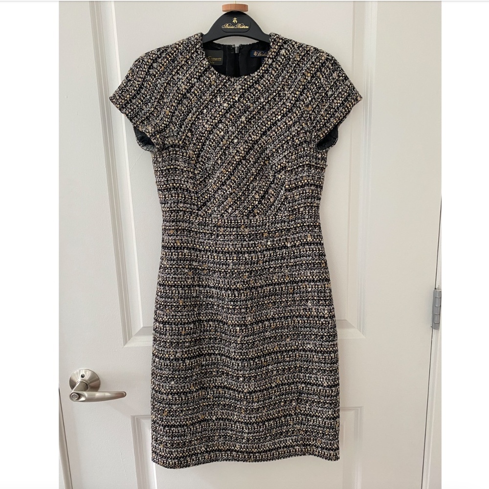 Brooks Brothers 0P Black and Gold Boucle Dress - Made in Portugal/Italian Fabric